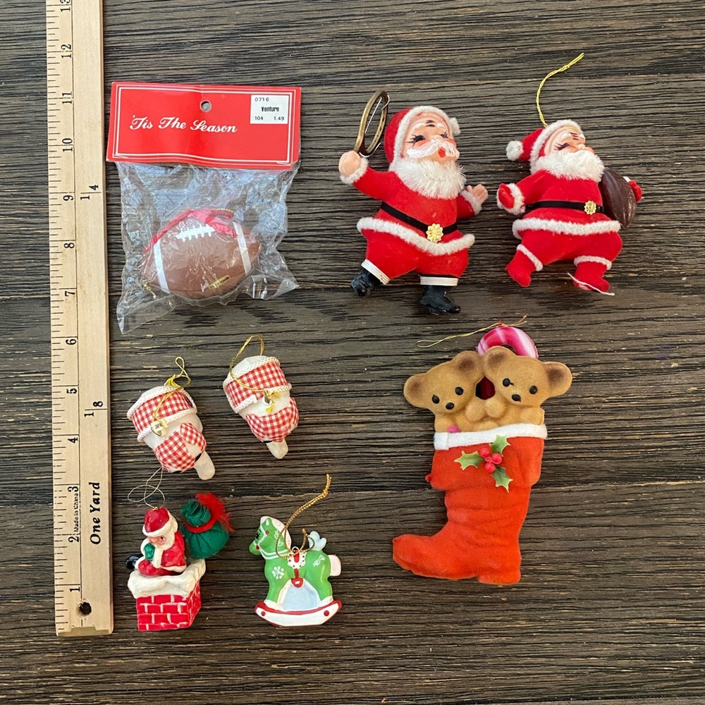 Vintage Christmas Ornaments Bundle Santa Stocking Elephant Football 70’s 80’s